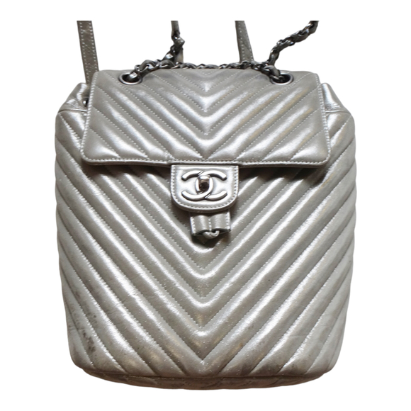 Chanel V Stitch Silver Chevron Leather Rucksack main image 13